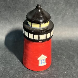 VTG Hand Painted Red Lighthouse 2.5" Tall Ceramic Salt or Pepper‎ Shaker Single